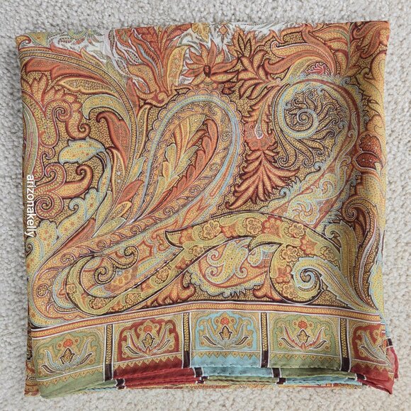 NWOT ETRO 100% Silk Square Scarf Crepe Fall Colors Earth Tones Italy Milan - Picture 16 of 16